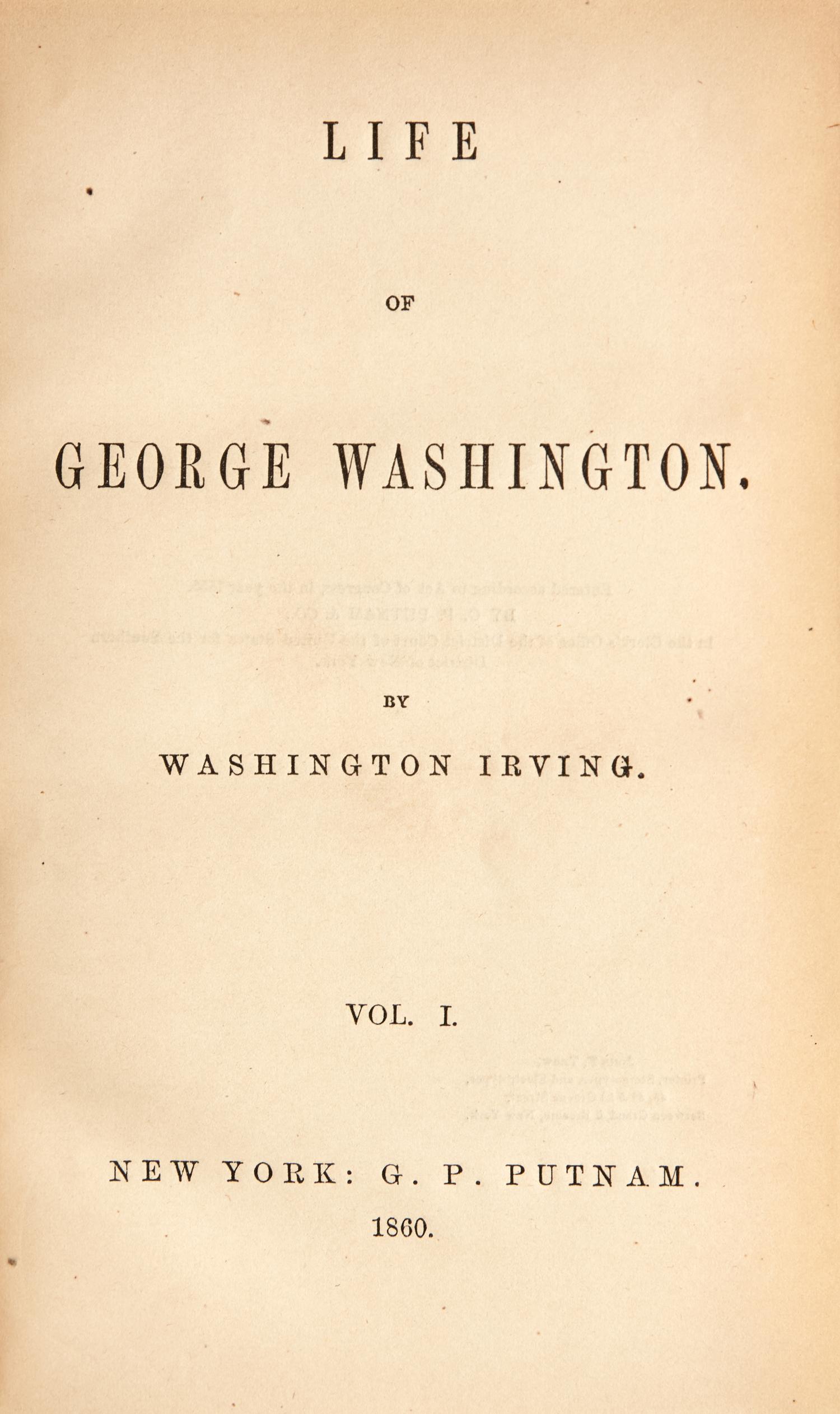 [LINCOLN, Mary Todd (1818-1882), her copies]. IRVING, Washington. Life of George Washington. New York: G.P. Putnam, 1860.