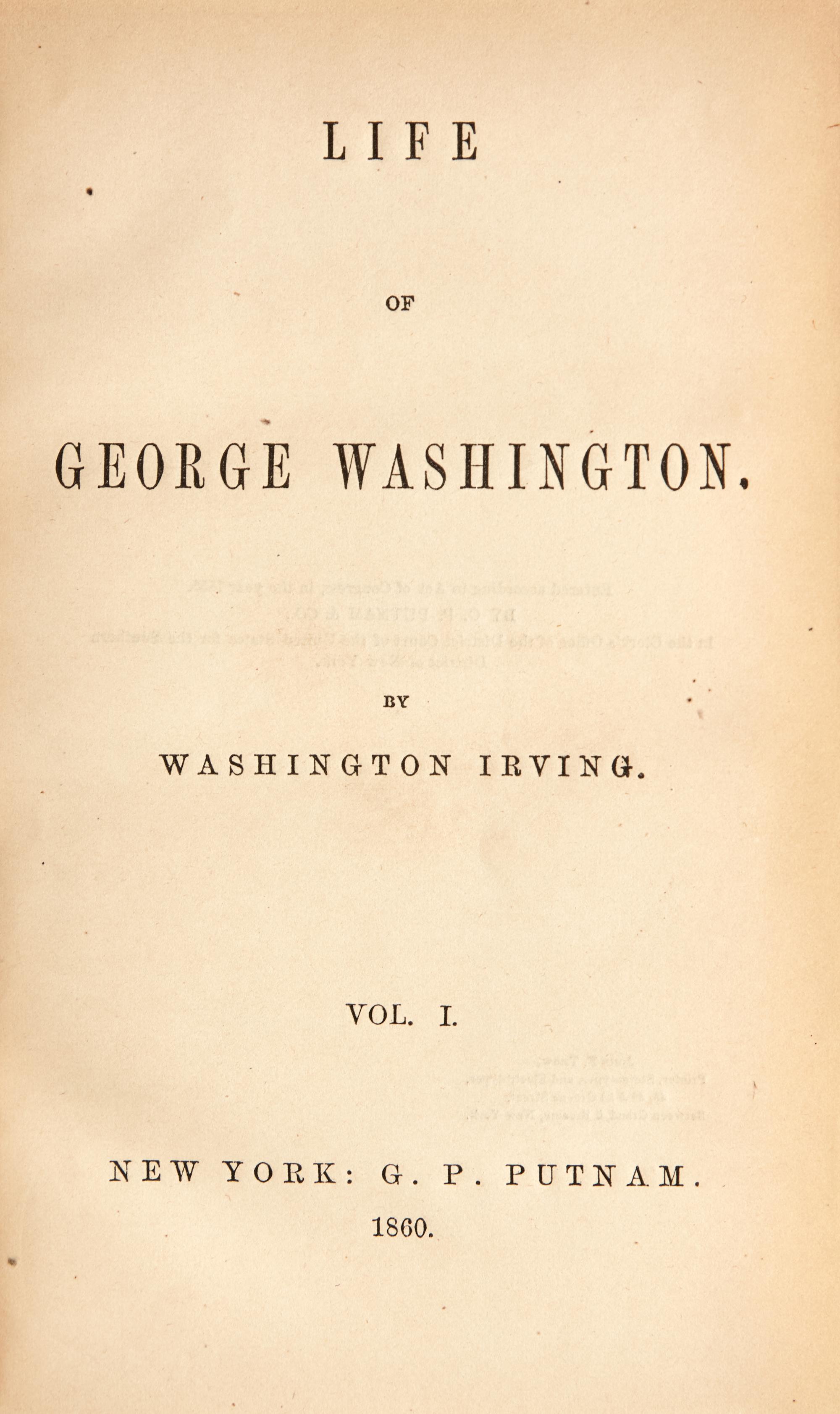 [LINCOLN, Mary Todd (1818-1882), her copies]. IRVING, Washington. Life of George Washington. New York: G.P. Putnam, 1860.