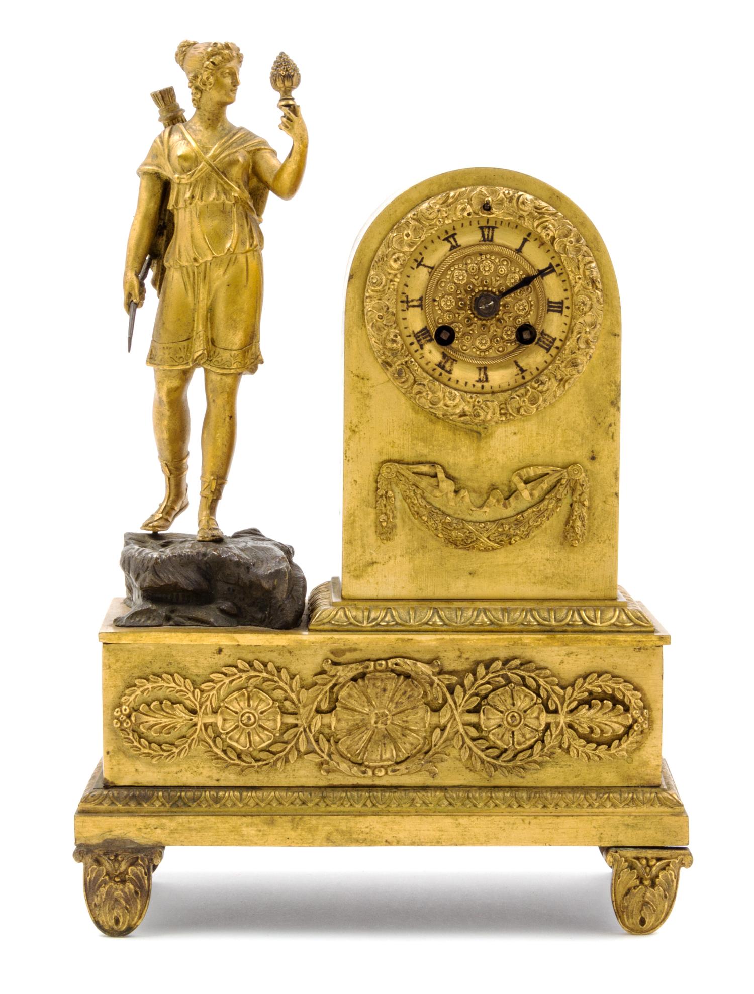 An Empire Gilt Bronze Figural Desk Clock