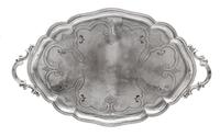 A German Silver Tray, Friedeberg, Berlin, 20th Century, the twin handles formed of C-scrolls, the undulating rim enclosing the field ch