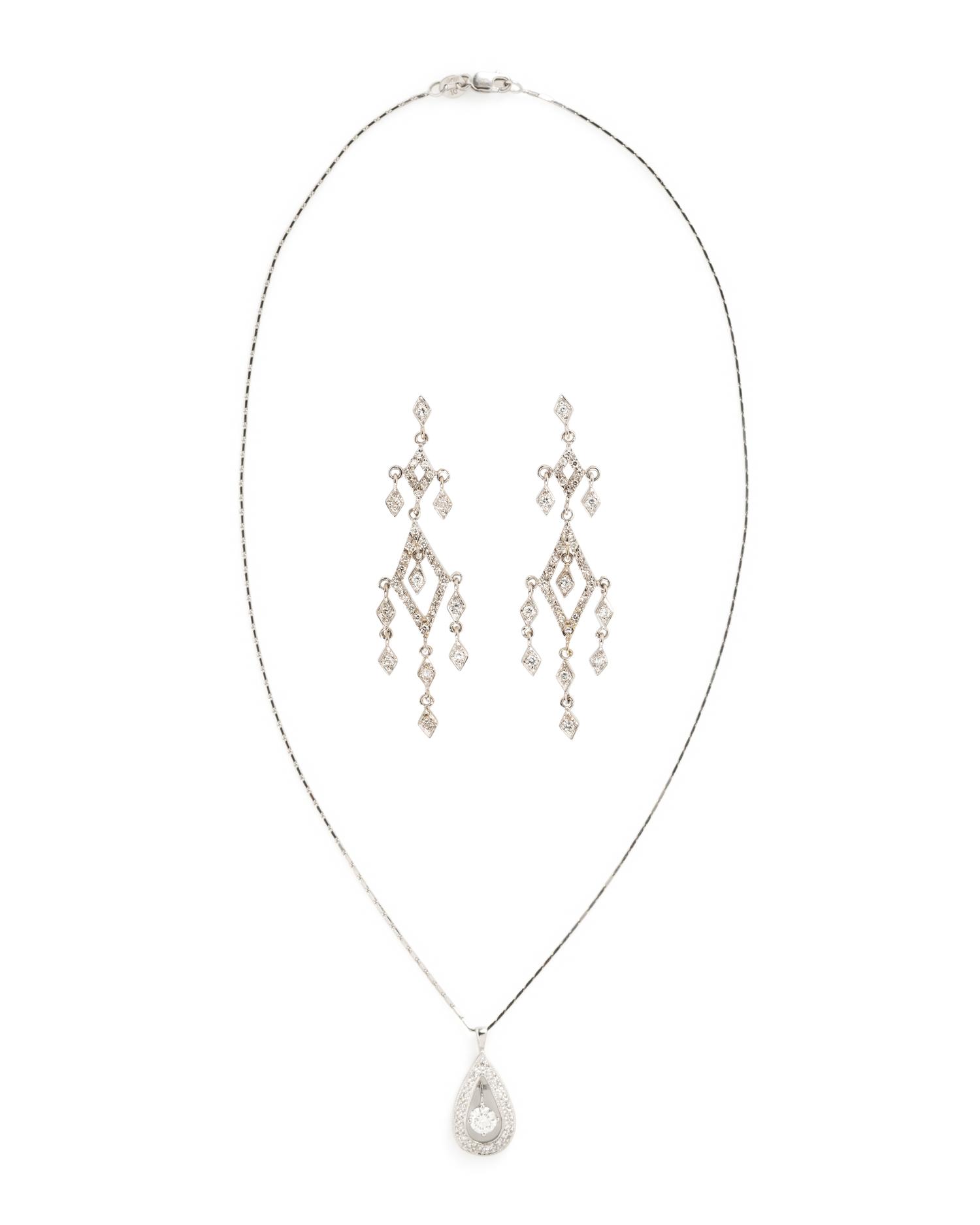 WHITE GOLD AND DIAMOND NECKLACE AND EARRINGS
