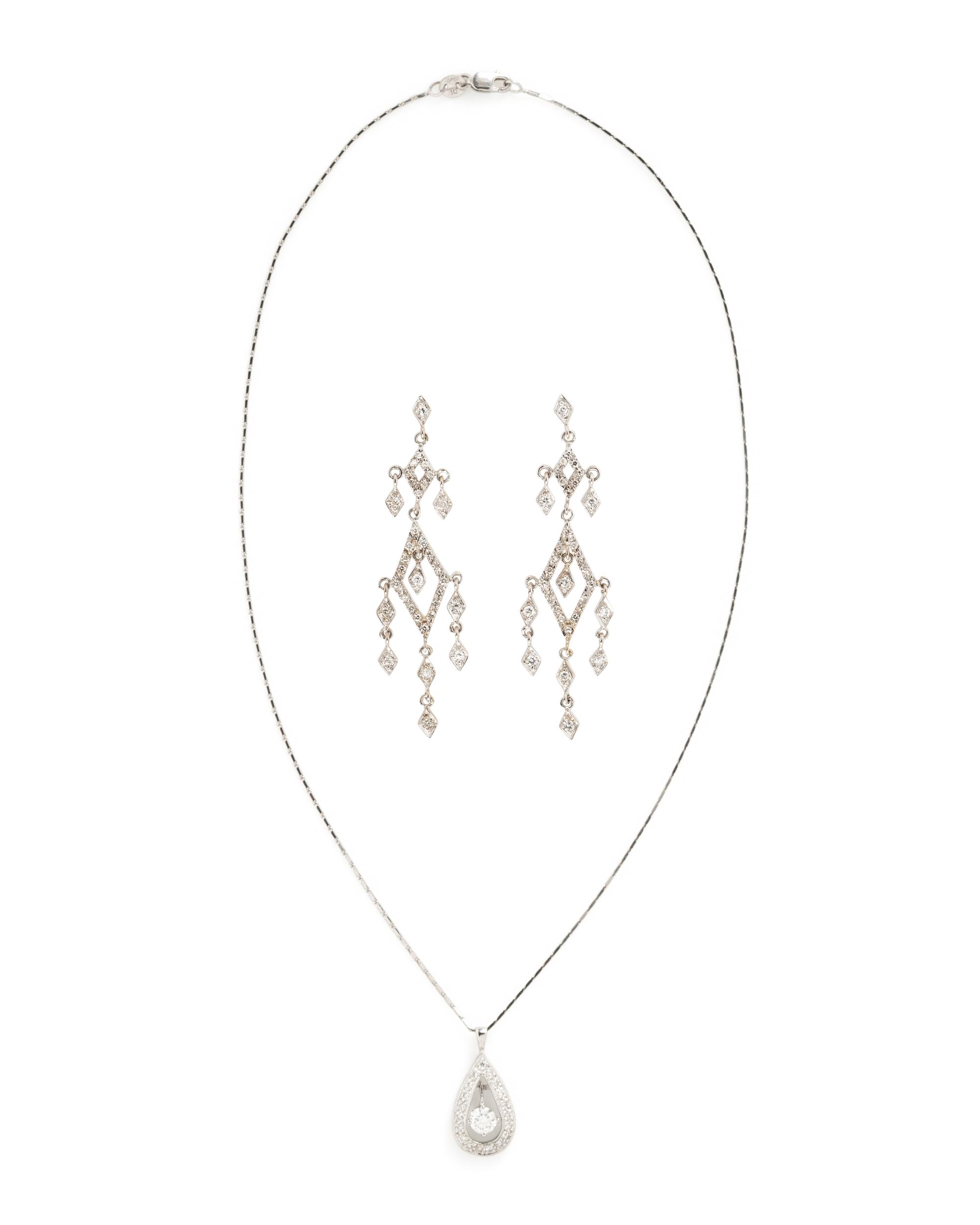 WHITE GOLD AND DIAMOND NECKLACE AND EARRINGS