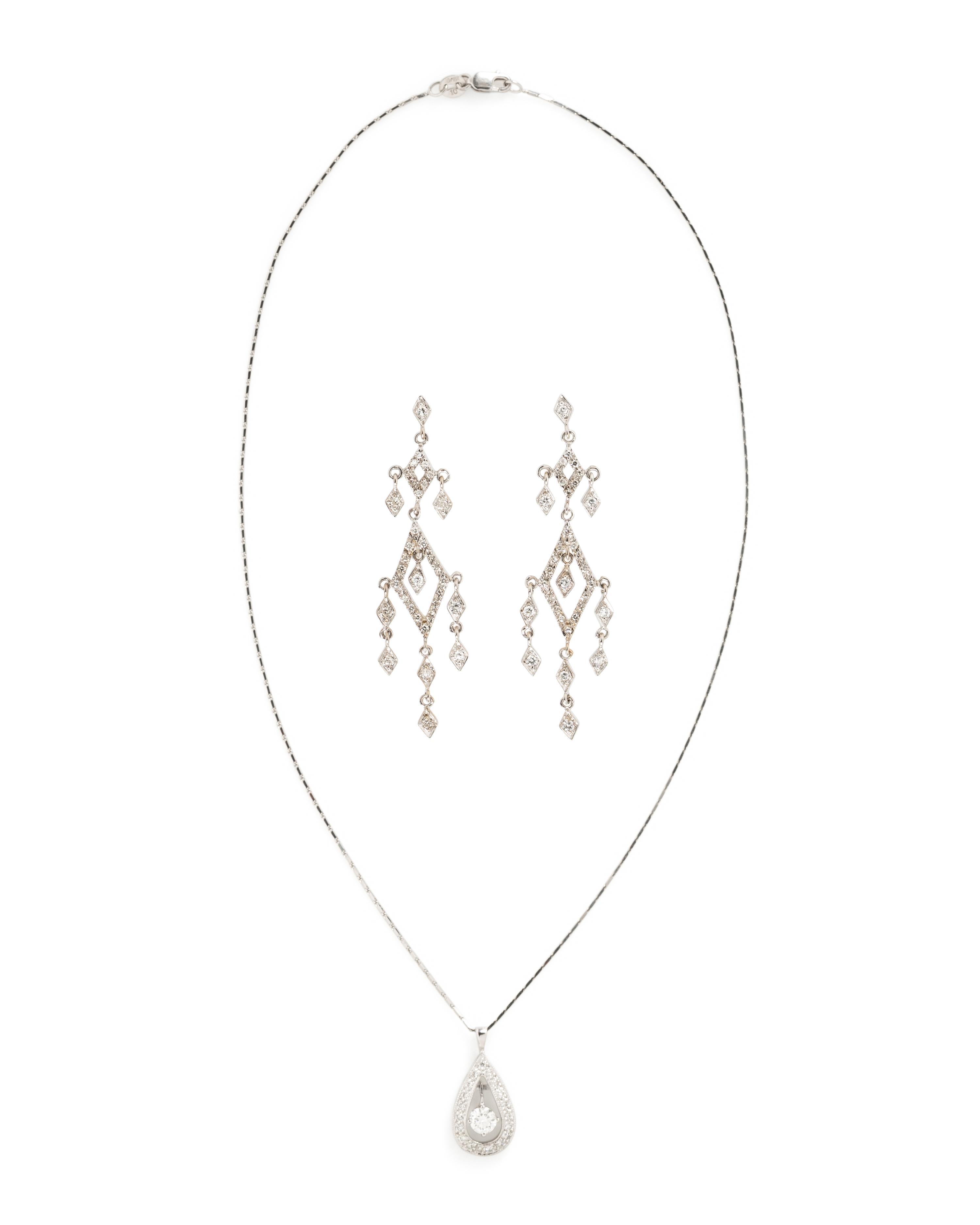 WHITE GOLD AND DIAMOND NECKLACE AND EARRINGS
