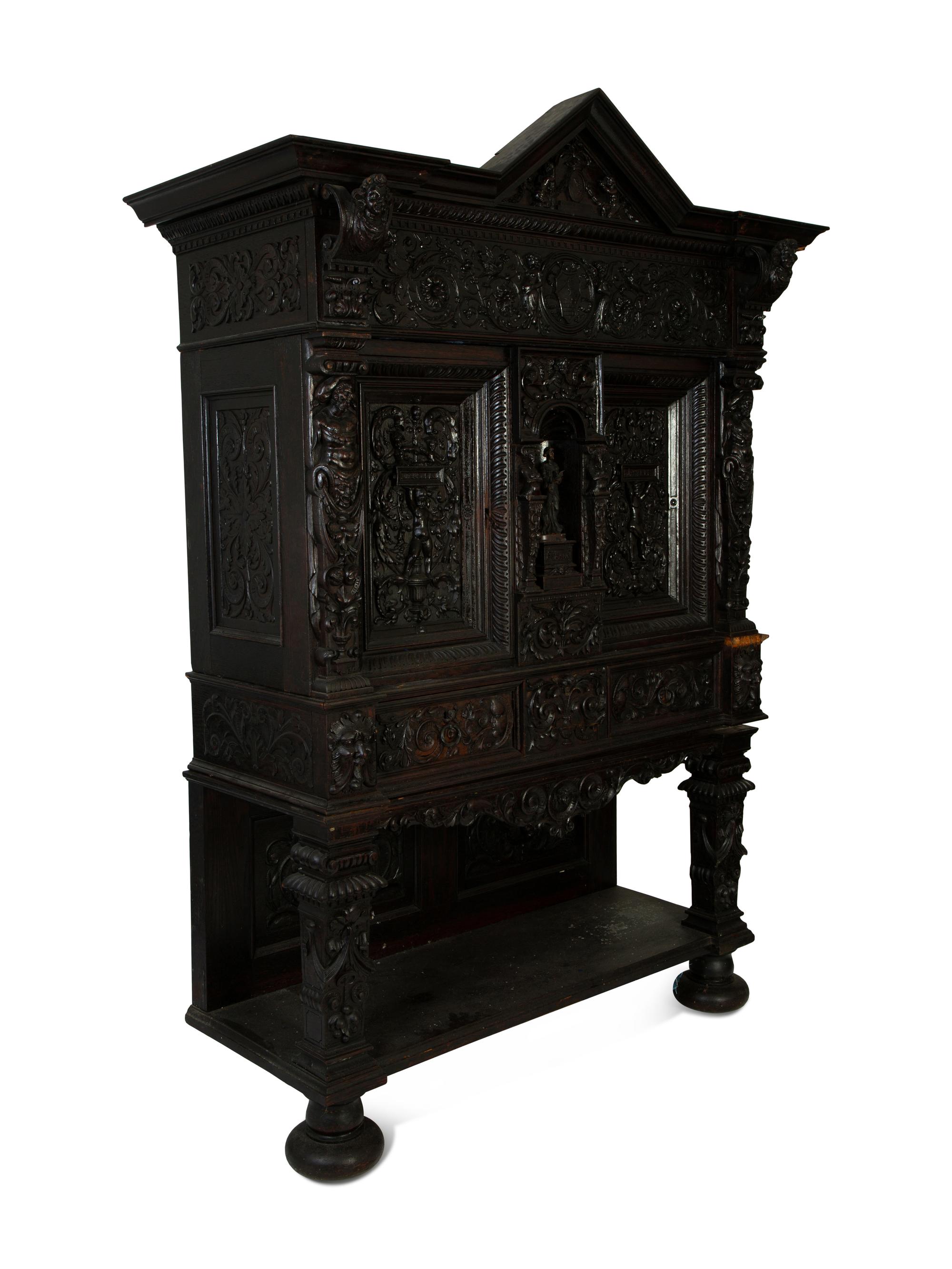 An Italian Baroque Style Carved Oak Cabinet on Stand — 18TH CENTURY