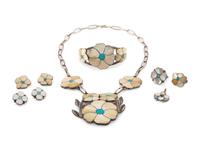Zuni Shell and Turquoise Channel Inlay Floral Jewelry
