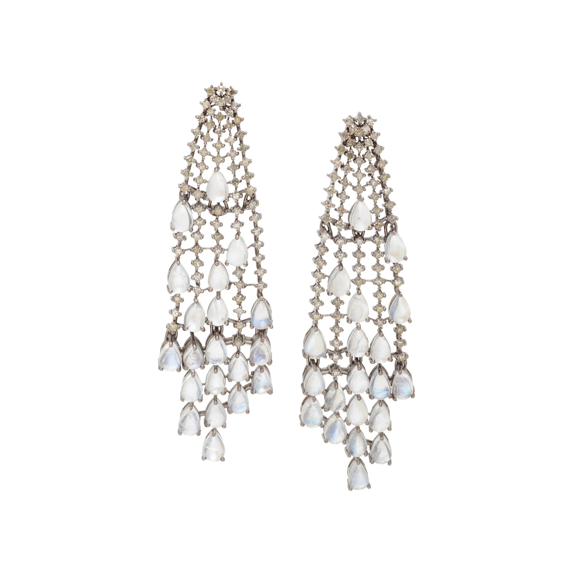MOONSTONE AND DIAMOND EARRINGS
