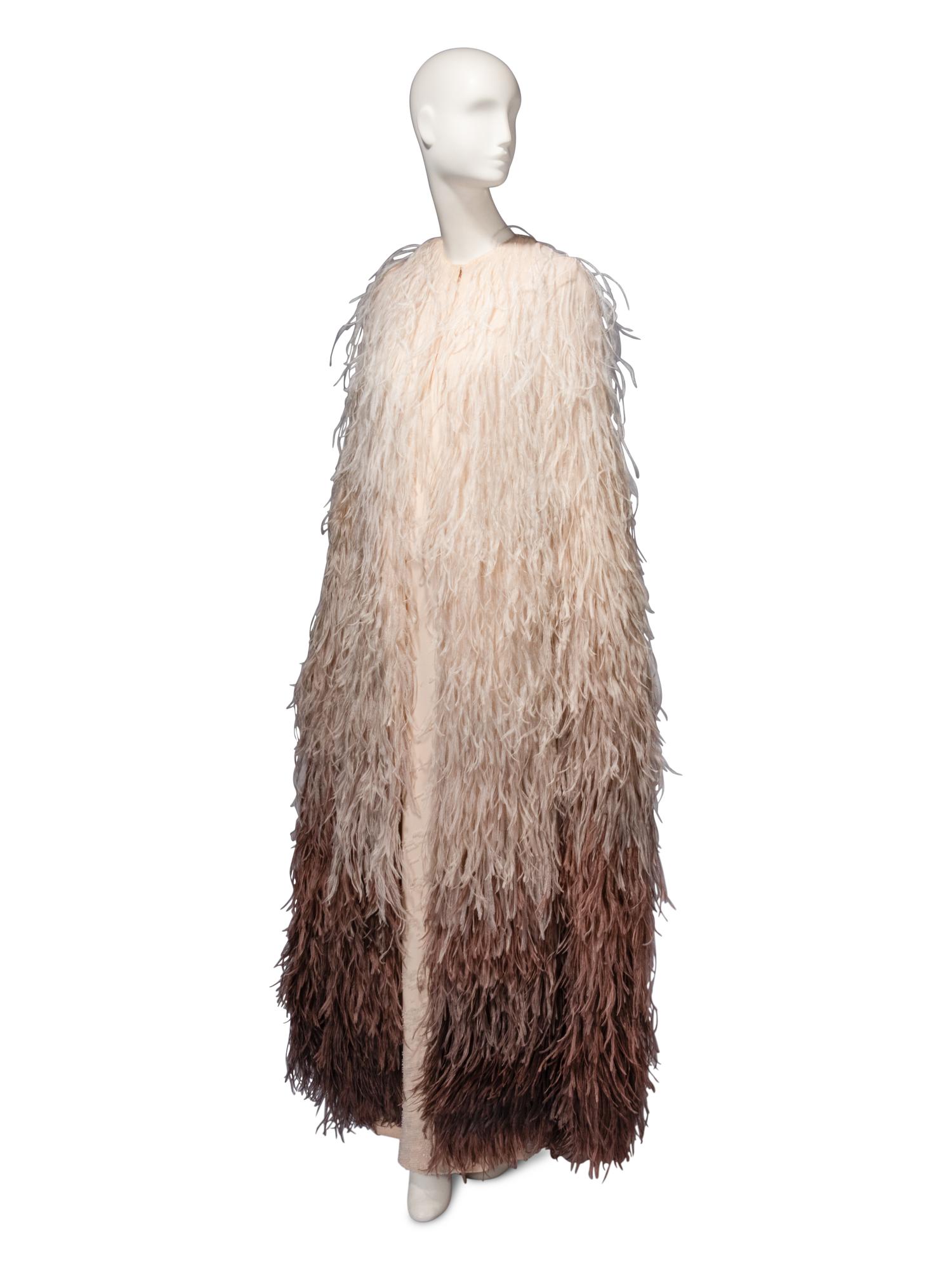 Guy Laroche Haute Couture, Beaded Cream Gown & Ostrich Cape