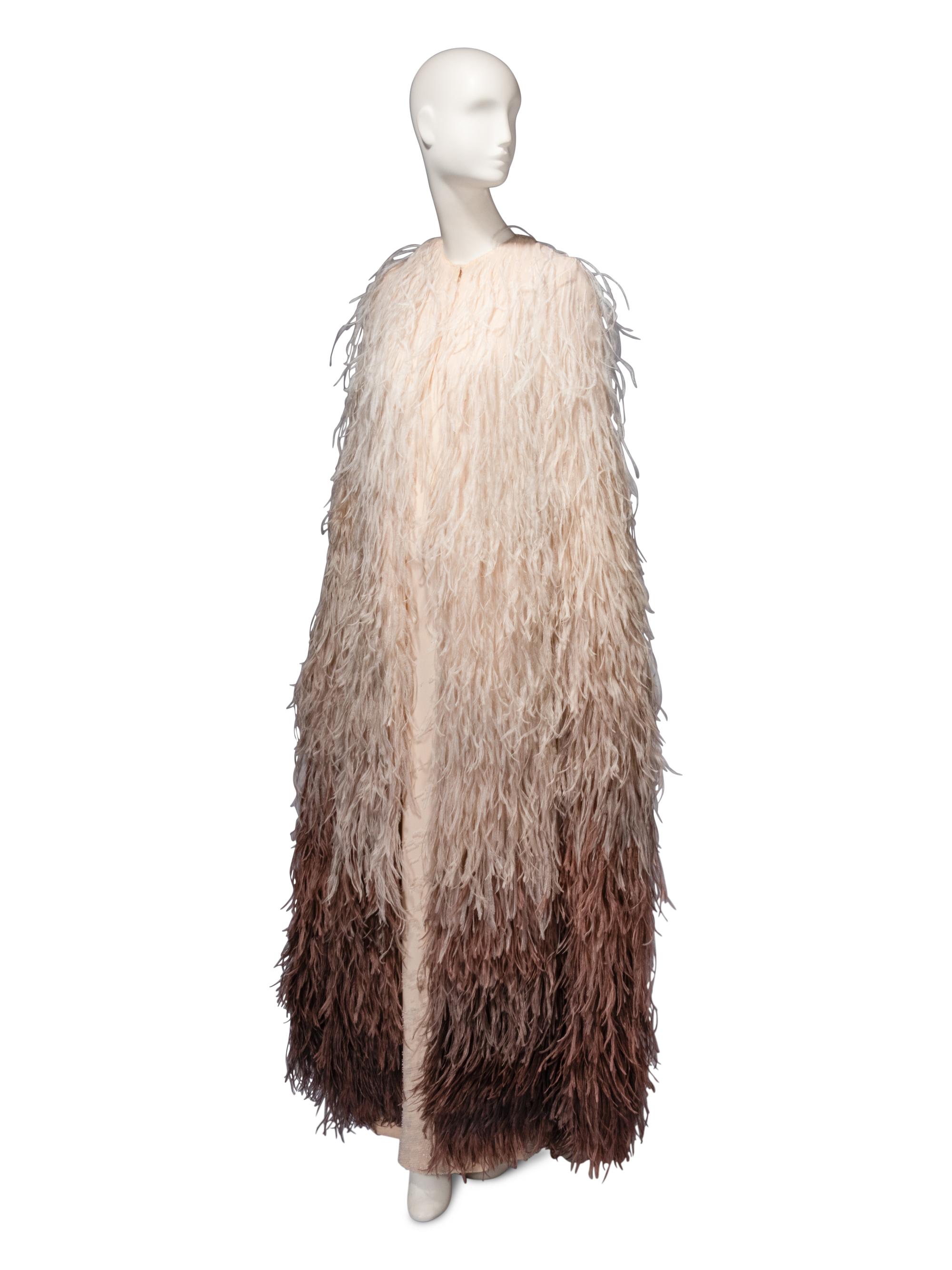 Guy Laroche Haute Couture, Beaded Cream Gown & Ostrich Cape