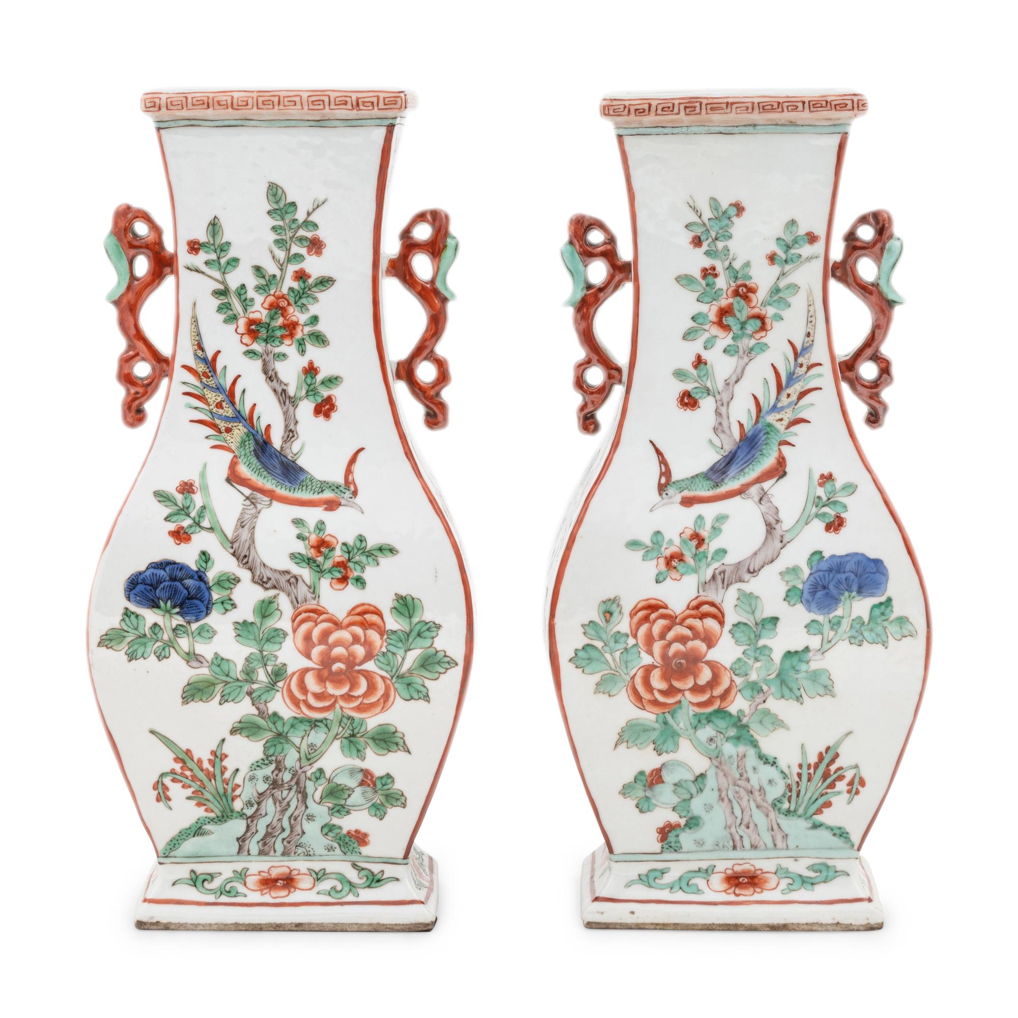 A Pair of Chinese Famille Verte Porcelain Vases