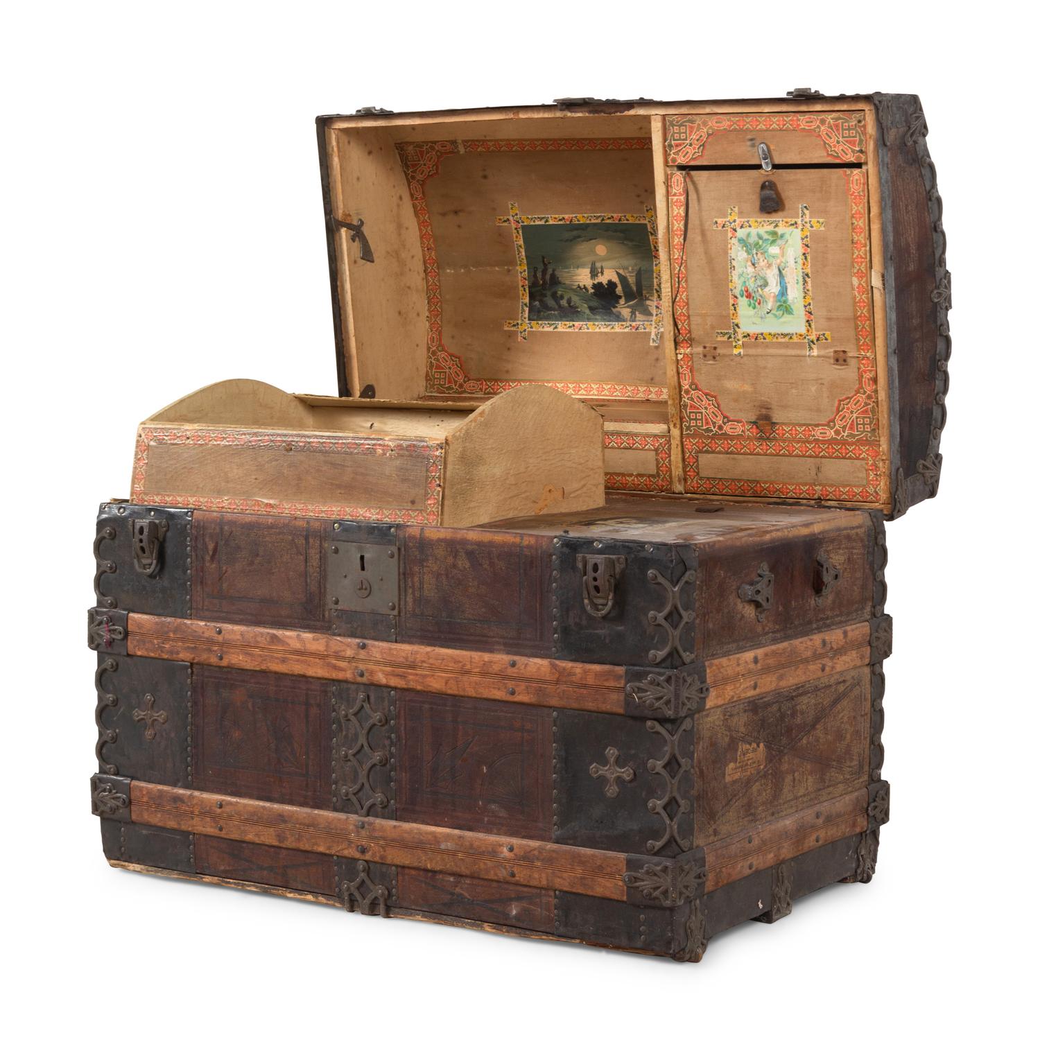 A Brass and Iron Mounted Wood Domed Top Blanket Chest