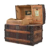 A Brass and Iron Mounted Wood Domed Top Blanket Chest
