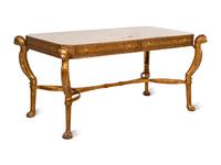 A Regency Style Gilt Metal and Leather Veneered Desk