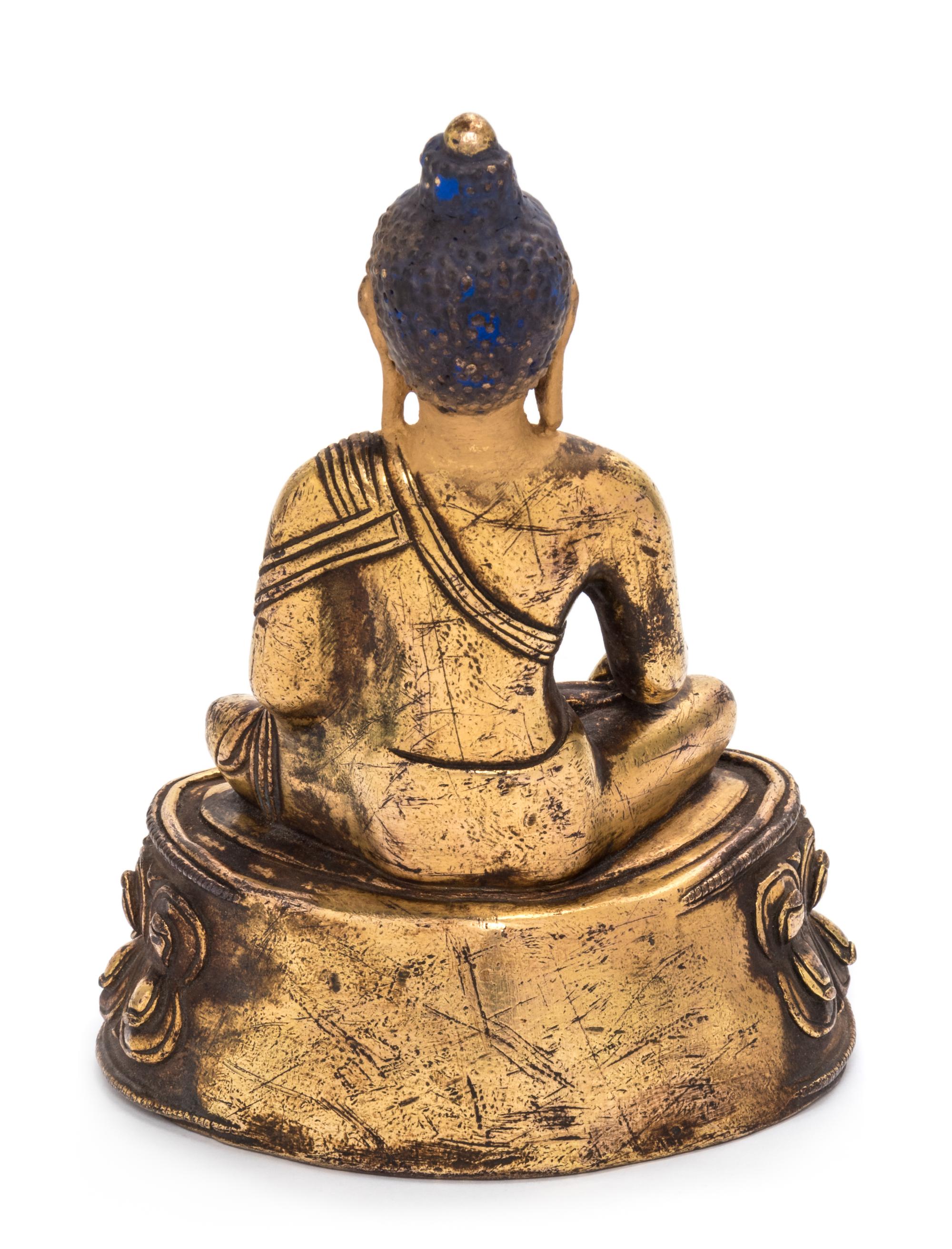 A Sino-Tibetan Gilt Bronze Figure of Shakyamuni Buddha Height 6 inches. — 18TH/19TH CENTURY