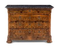 A Louis Philippe Burl Walnut Marble-Top Chest of Drawers