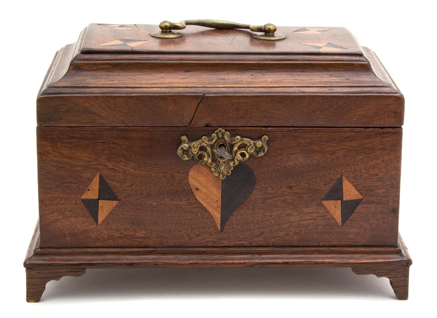A Continental Parquetry Inlaid Walnut Coffer Height 7 inches.