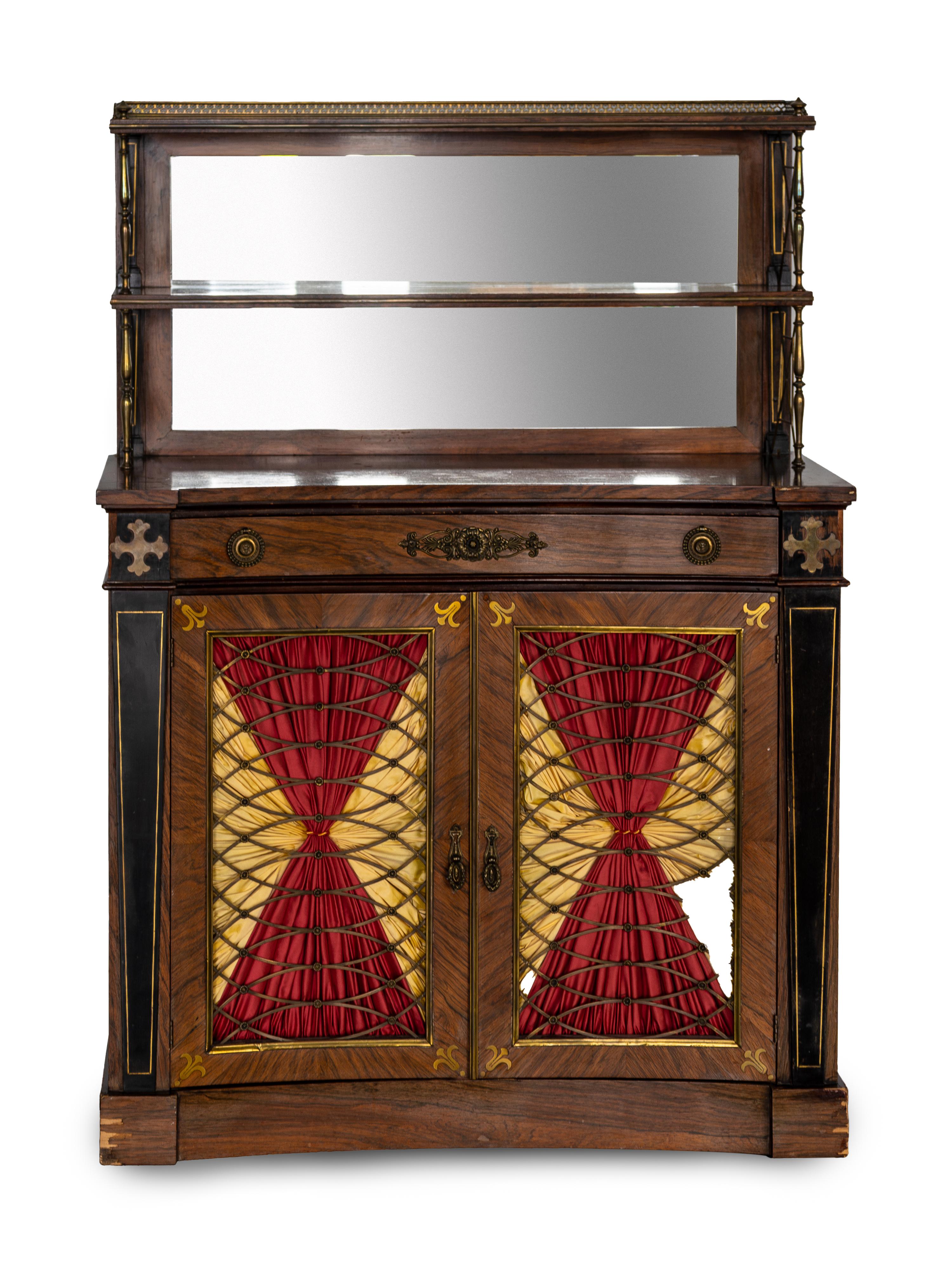 A Regency Style Parcel Ebonized Rosewood and Brass Inlaid Chiffonier