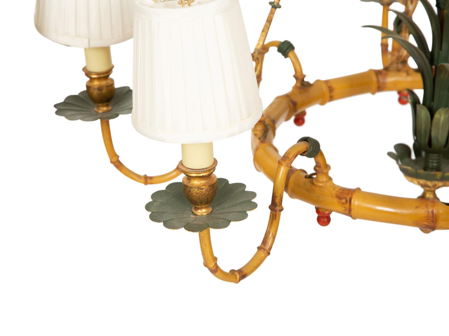 A Whimsical Painted Iron Eight Light Bamboo Design Chandelier