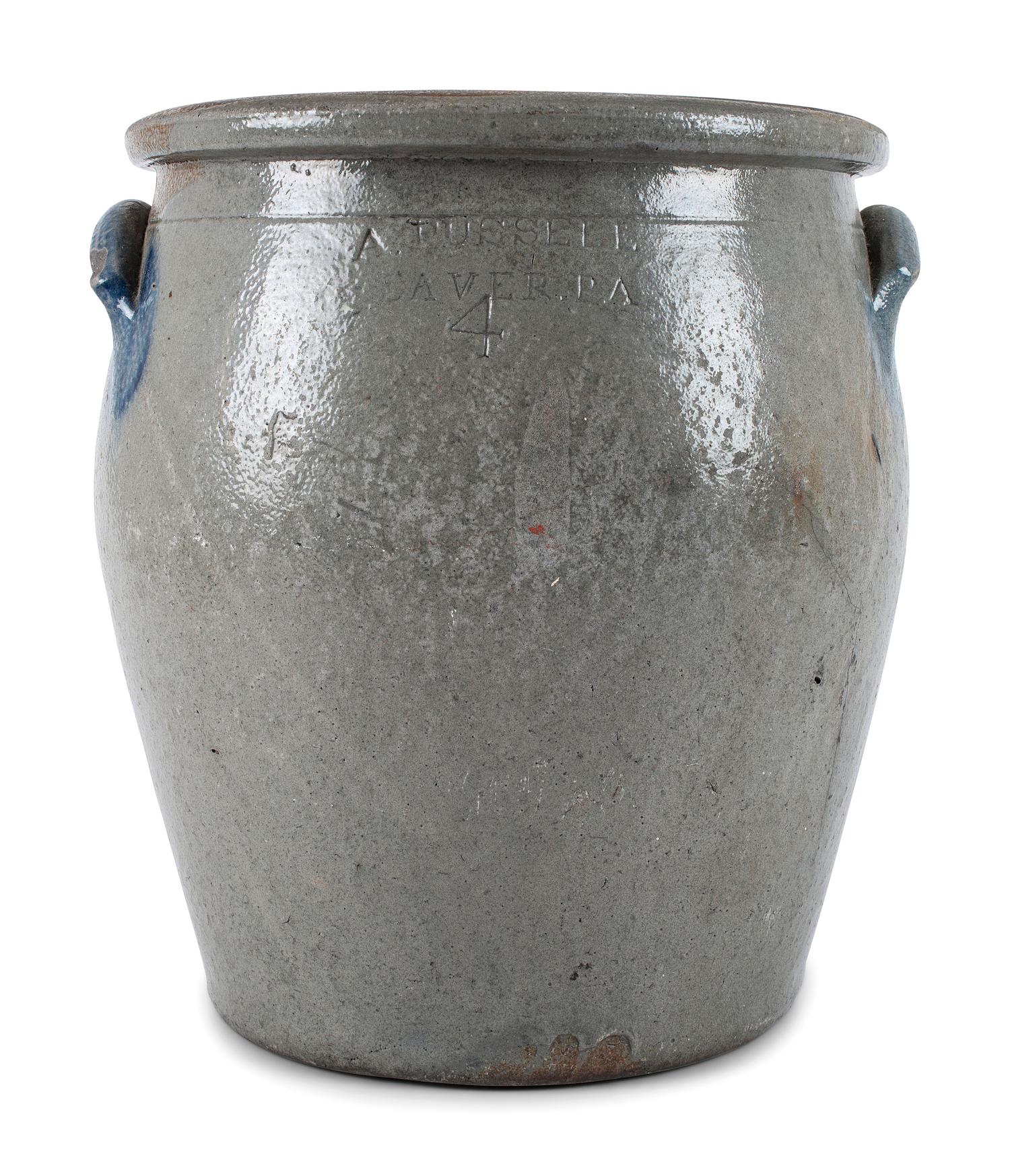 A Cobalt Decorated Four Gallon Stoneware Crock