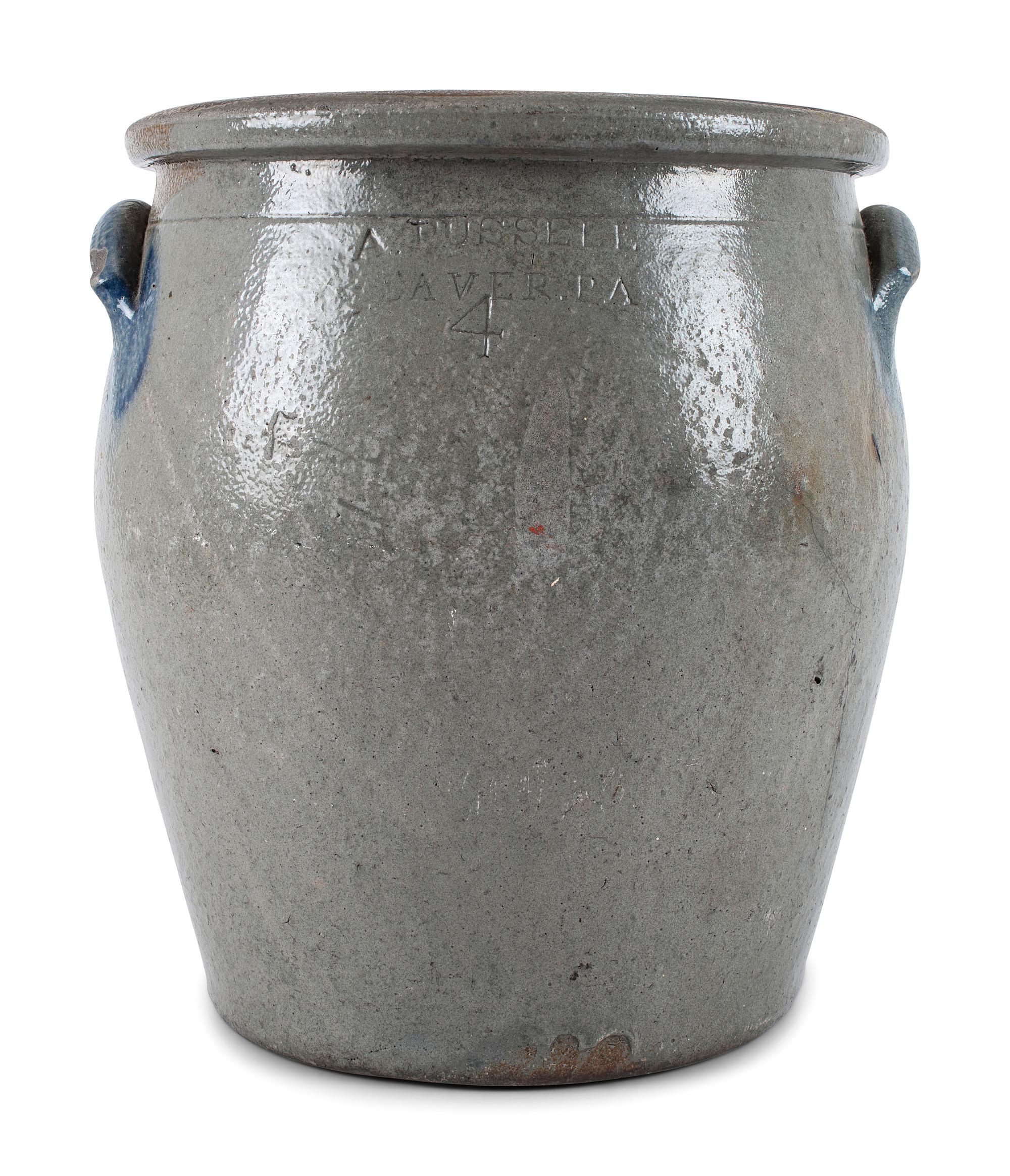A Cobalt Decorated Four Gallon Stoneware Crock