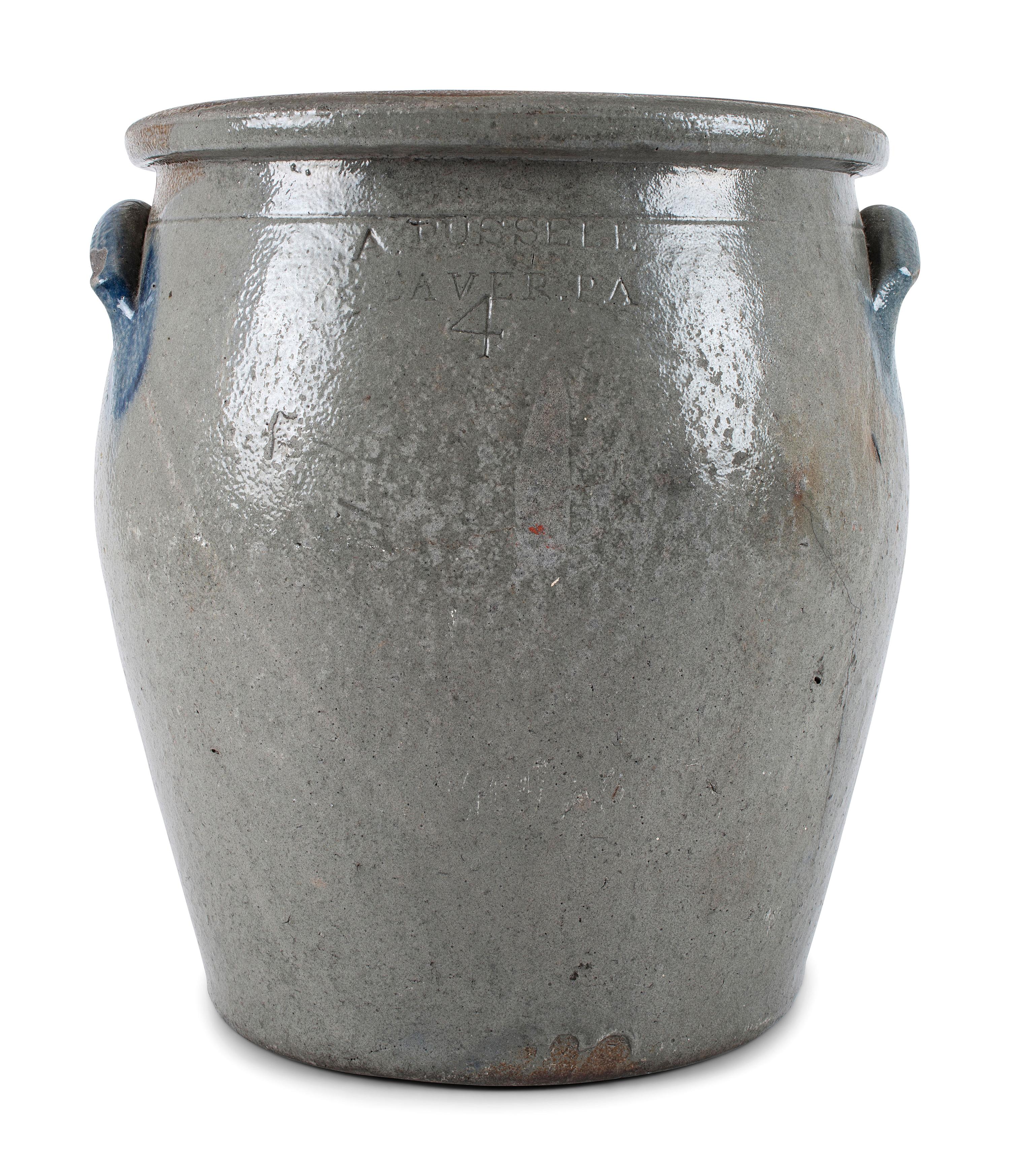 A Cobalt Decorated Four Gallon Stoneware Crock