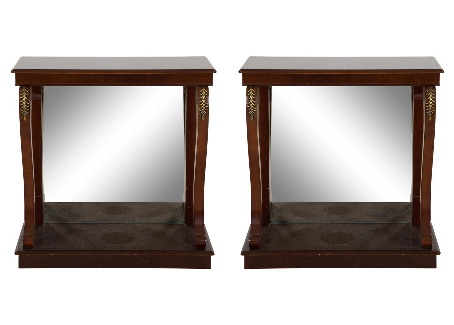 A Pair of Empire Style Gilt Metal Mounted Mahogany Console Tables