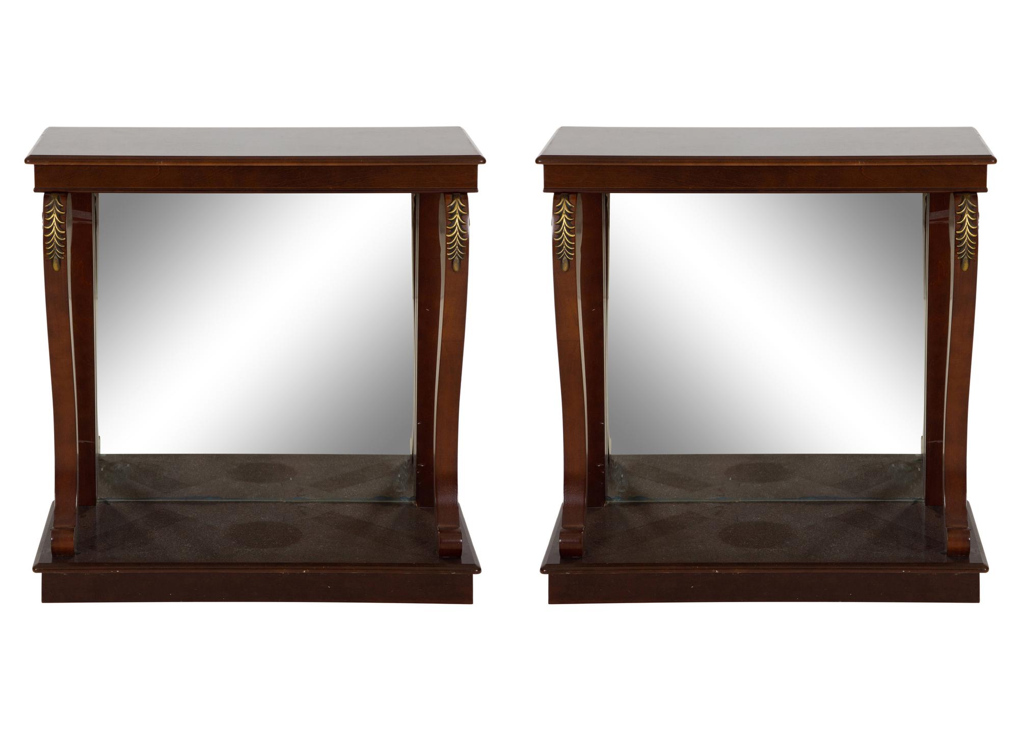 A Pair of Empire Style Gilt Metal Mounted Mahogany Console Tables