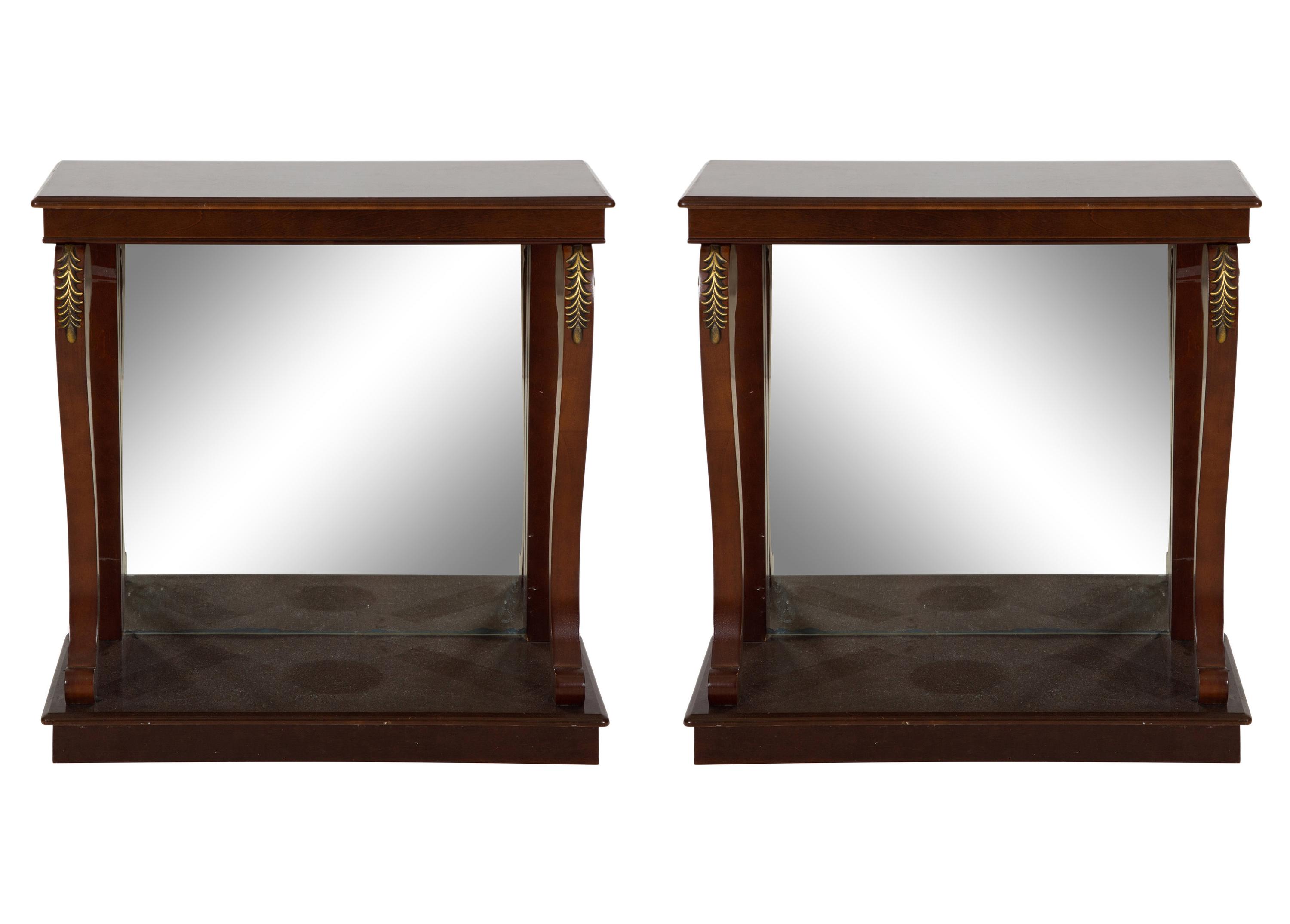 A Pair of Empire Style Gilt Metal Mounted Mahogany Console Tables