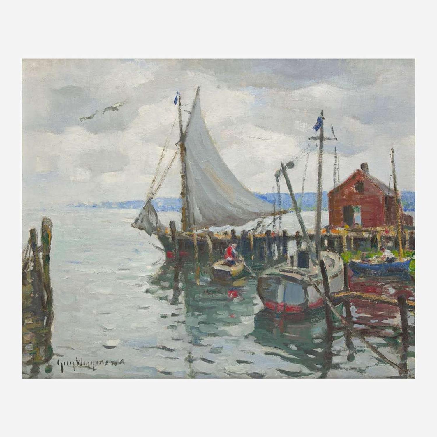 Guy Carleton Wiggins (American, 1883–1962) The Friendship Sloop & Lifting Skies
