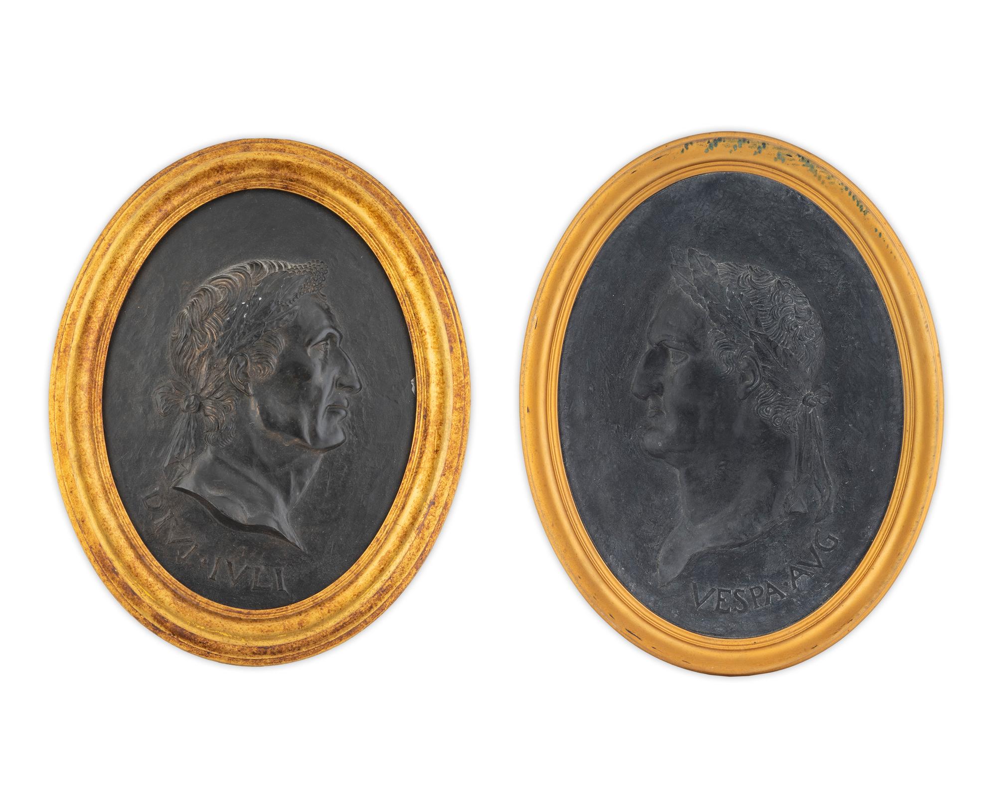 A Pair of Framed Relief Plaques of Roman Emperors — 20TH CENTURY