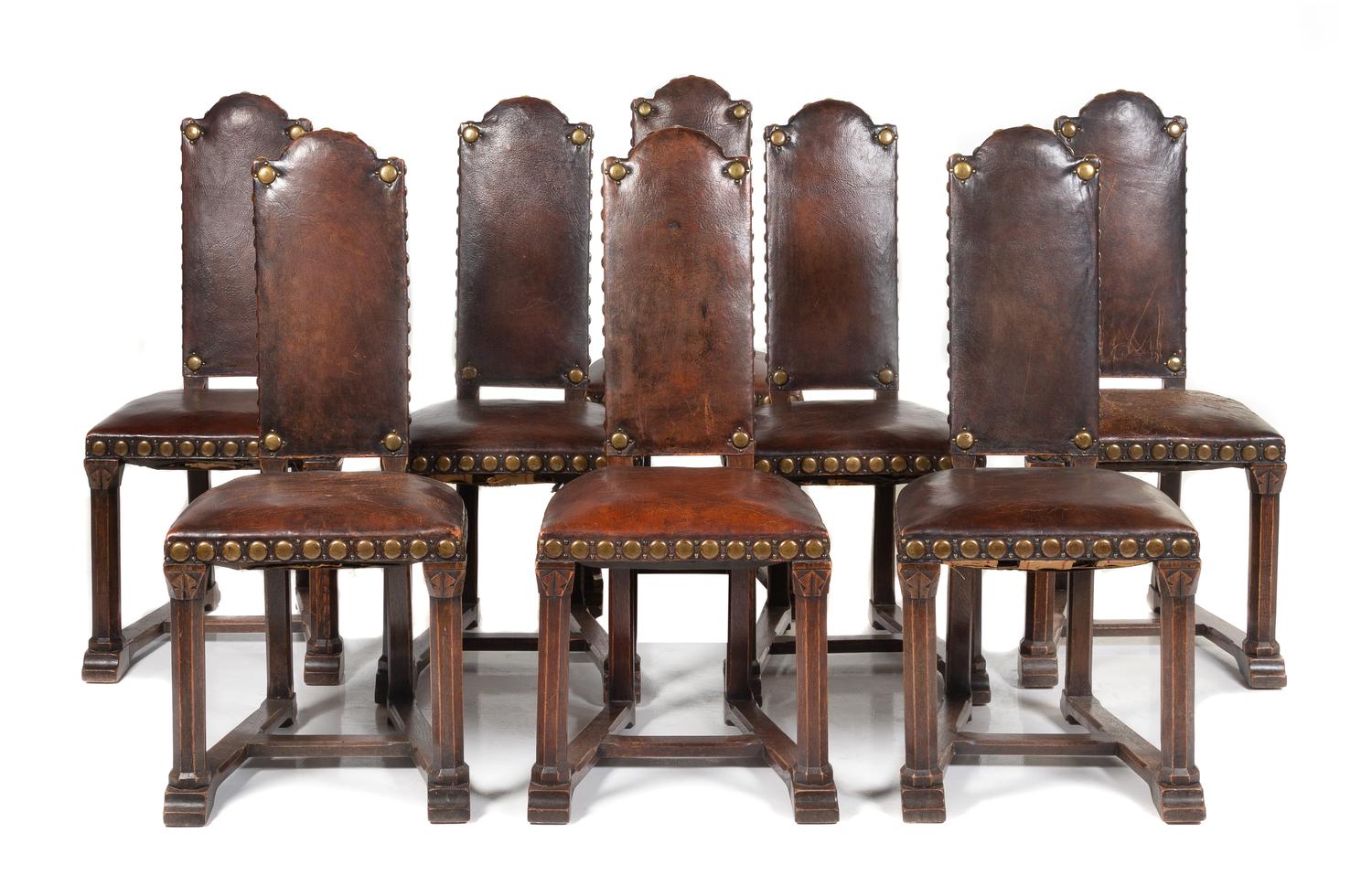 A Set of Eight Italian Oak Monastery Chairs