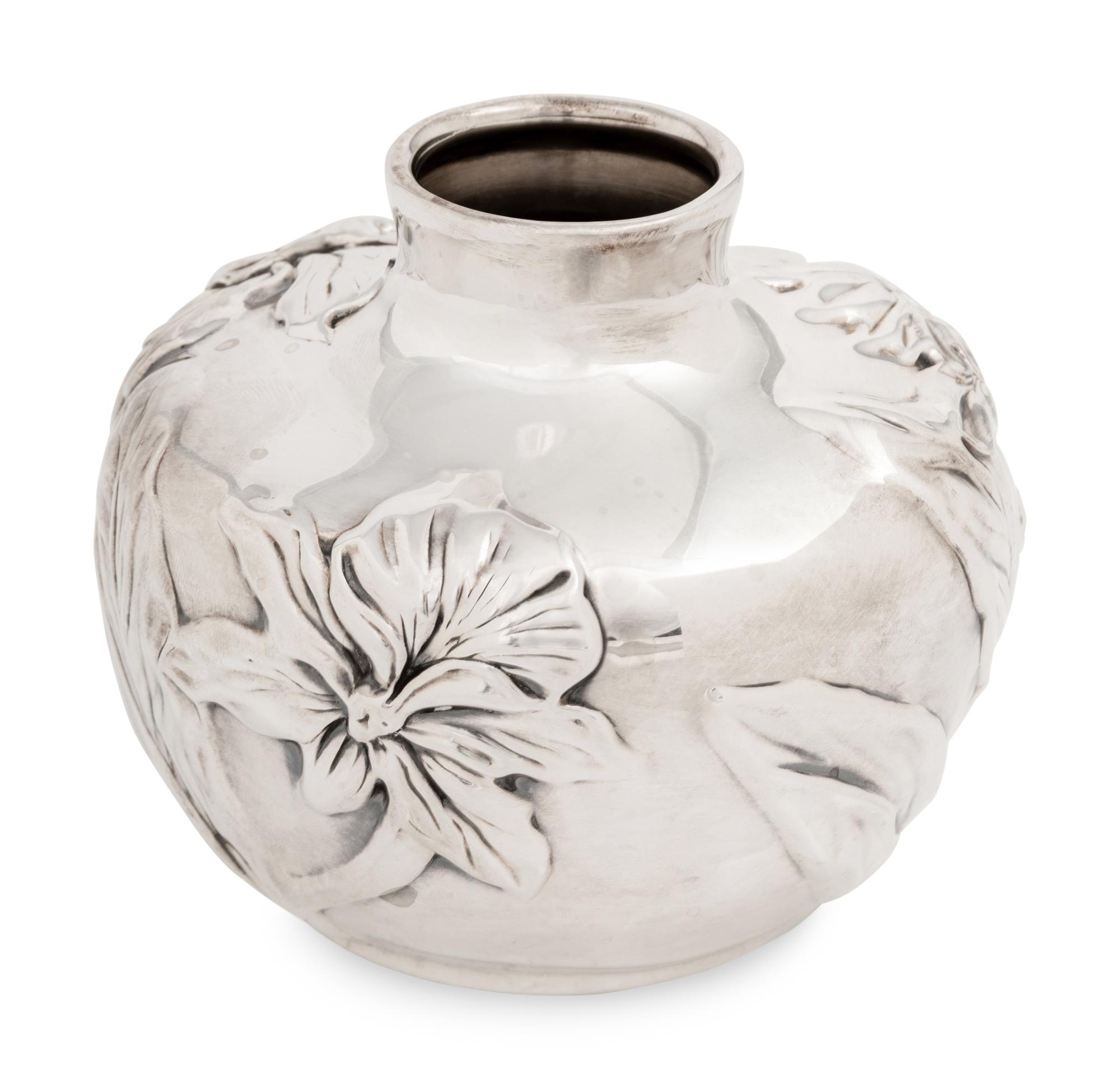A Tiffany and Co. Silver Vase with Irises