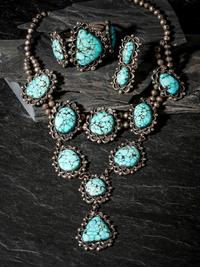Navajo Silver and Turquoise Necklace, Cuff Bracelet, and Ring Suite