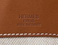 An Hermes Ecru Canvas and Fawn Barenia Calfskin Caleche-Express Medium Tote, 15.3" 14.1" 7.8".