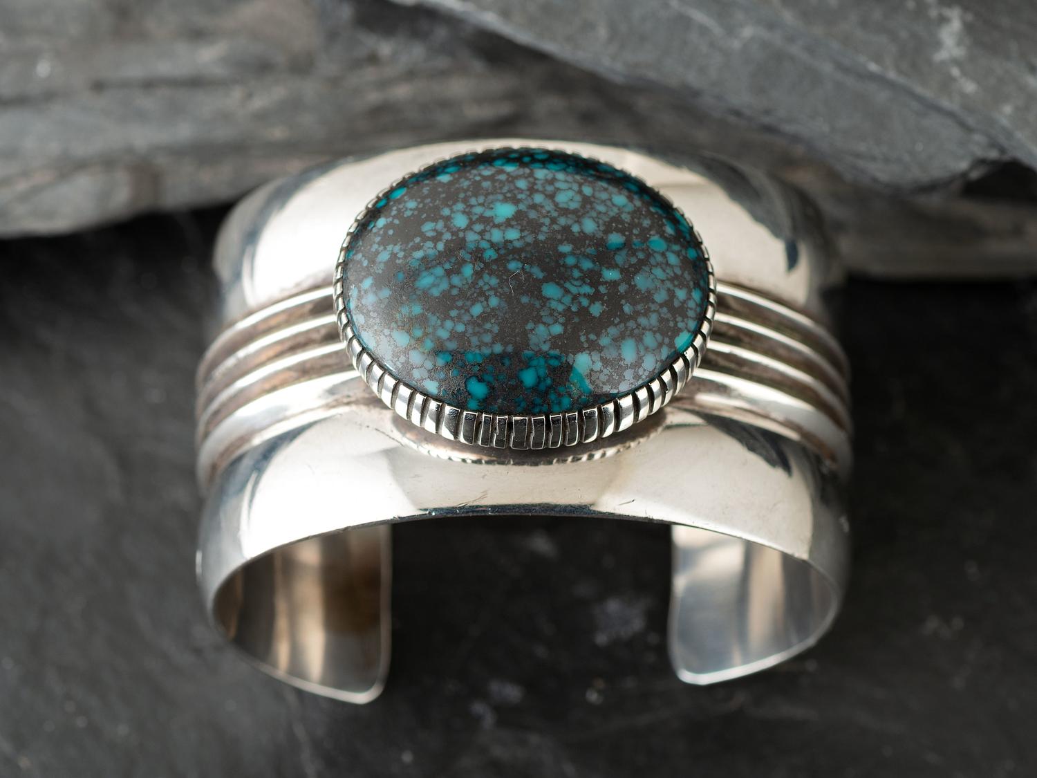 Sterling Silver and High-Grade Spiderweb Turquoise Cuff Bracelet