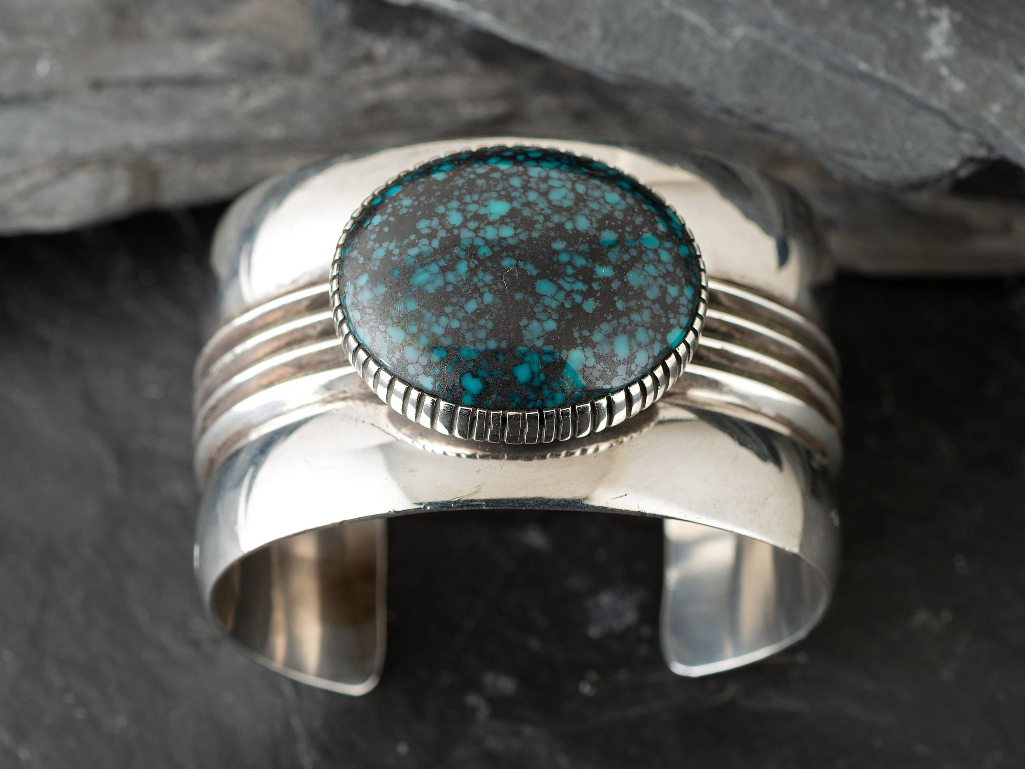 Sterling Silver and High-Grade Spiderweb Turquoise Cuff Bracelet