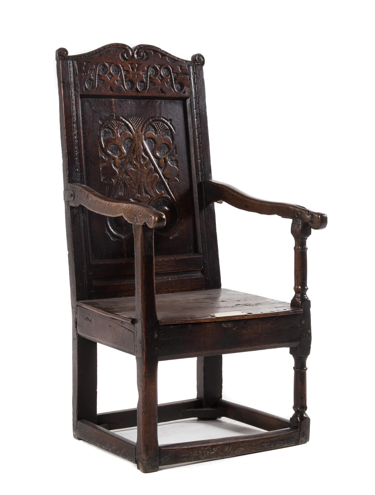 A Jacobean Oak Armchair Height 44 1/2 inches. — 17TH CENTURY