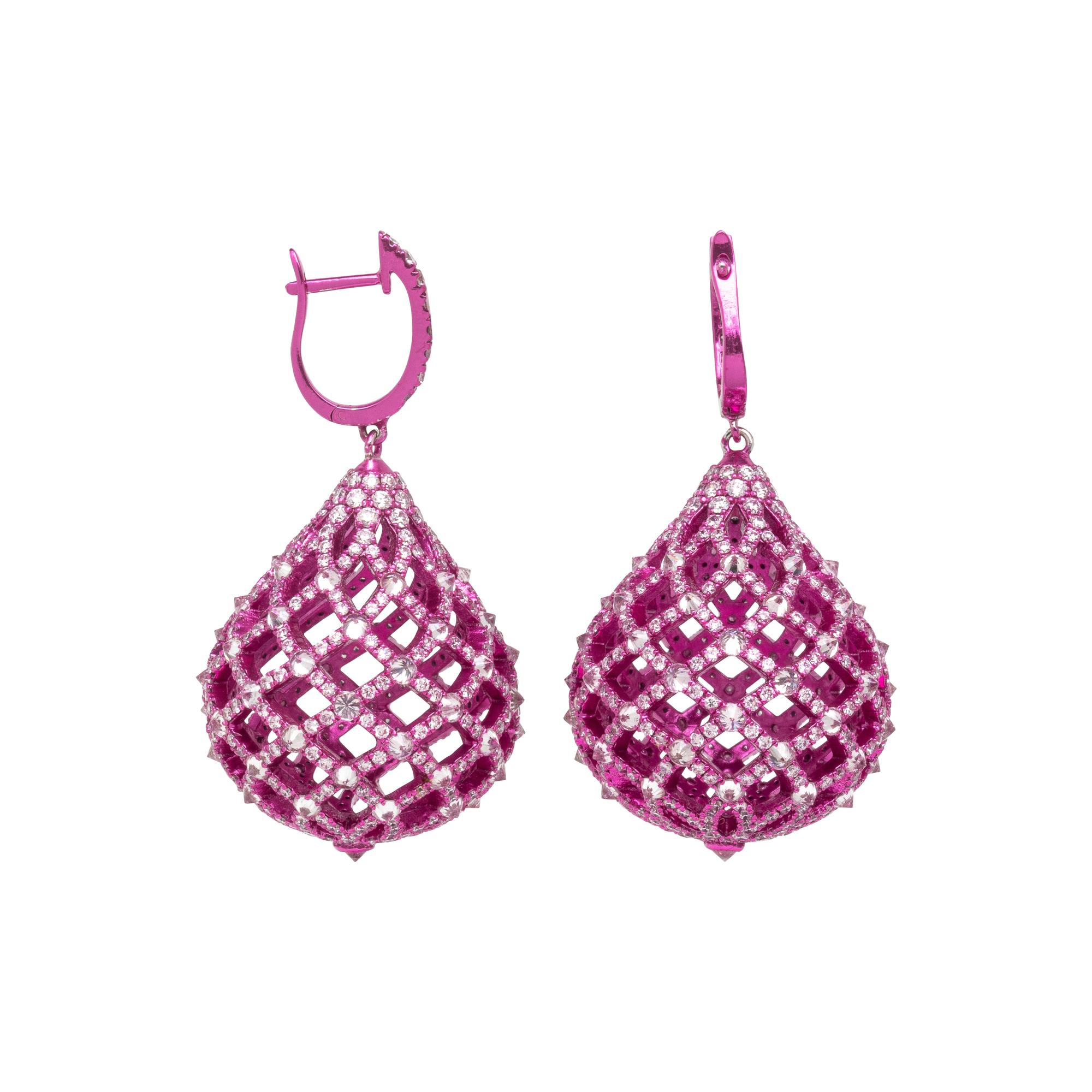 GOLD AND DIAMOND EARRINGS WITH PINK ELECTROPHORETIC COATING