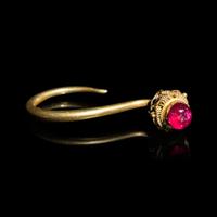 A Pair of Chinese Ruby Inset Gold 'Chrysanthemum' Earrings, Dingxiang, Ming Dynasty 明 金嵌寳花頭丁香一對