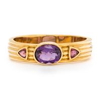 Amethyst, Pink Tourmaline, and Yellow Gold Bangle Bracelet