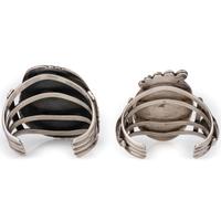 Pair of Heavy Navajo Silver and Turquoise Cuff Bracelets