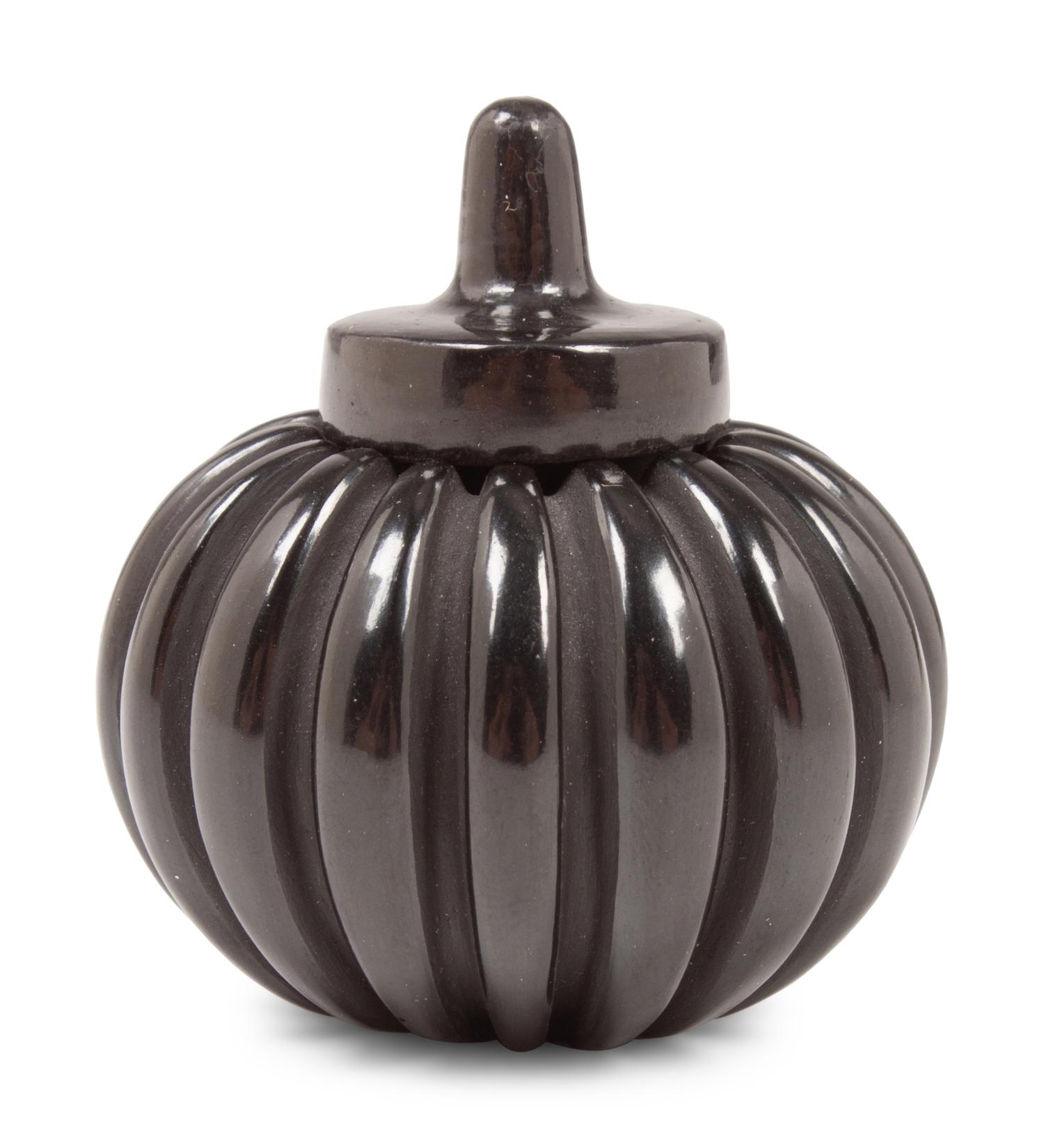 Miniature Lidded Blackware Melon Jar
