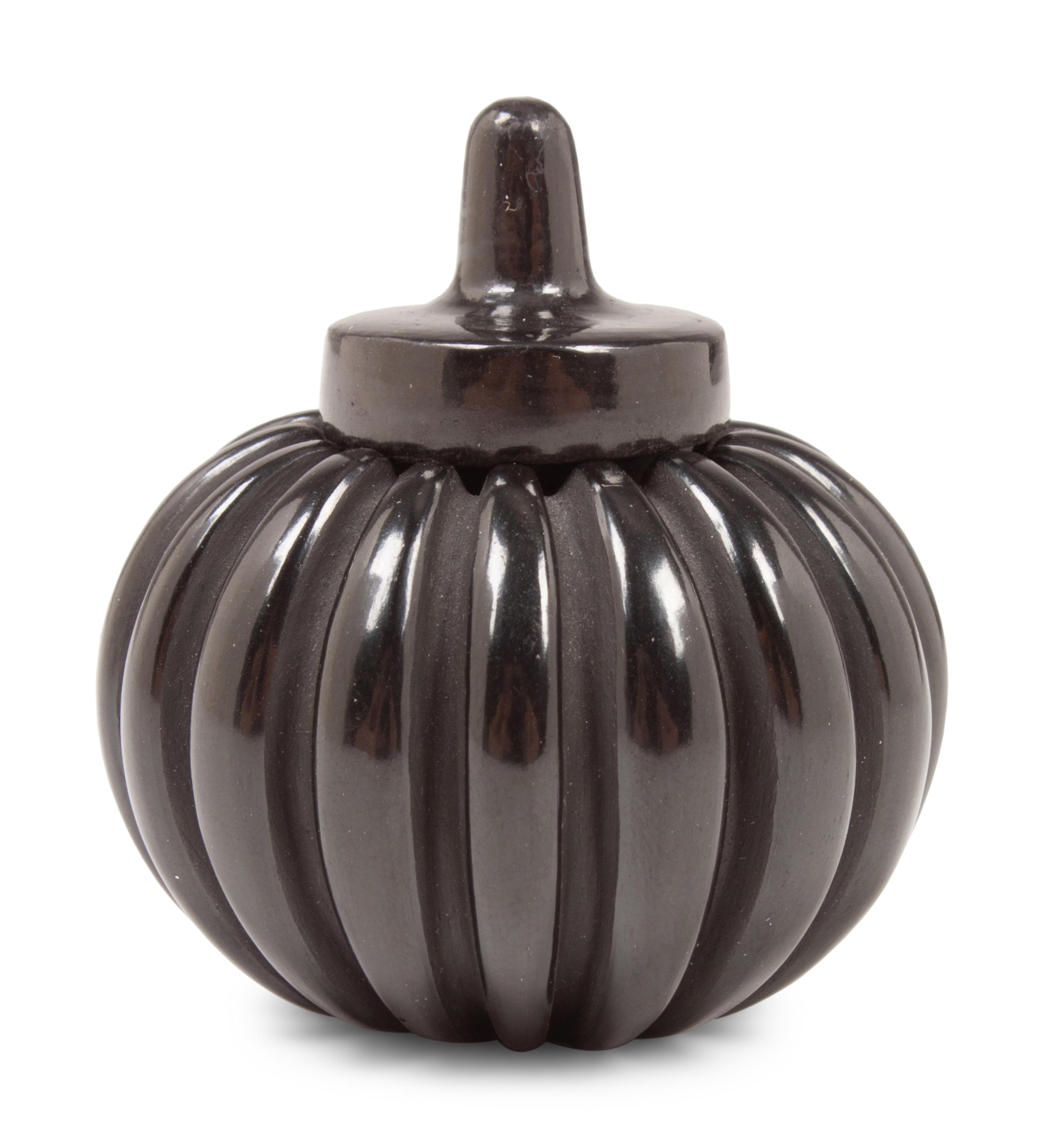 Miniature Lidded Blackware Melon Jar