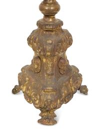 A Continental Chased Brass Pricket-Style Table Lamp