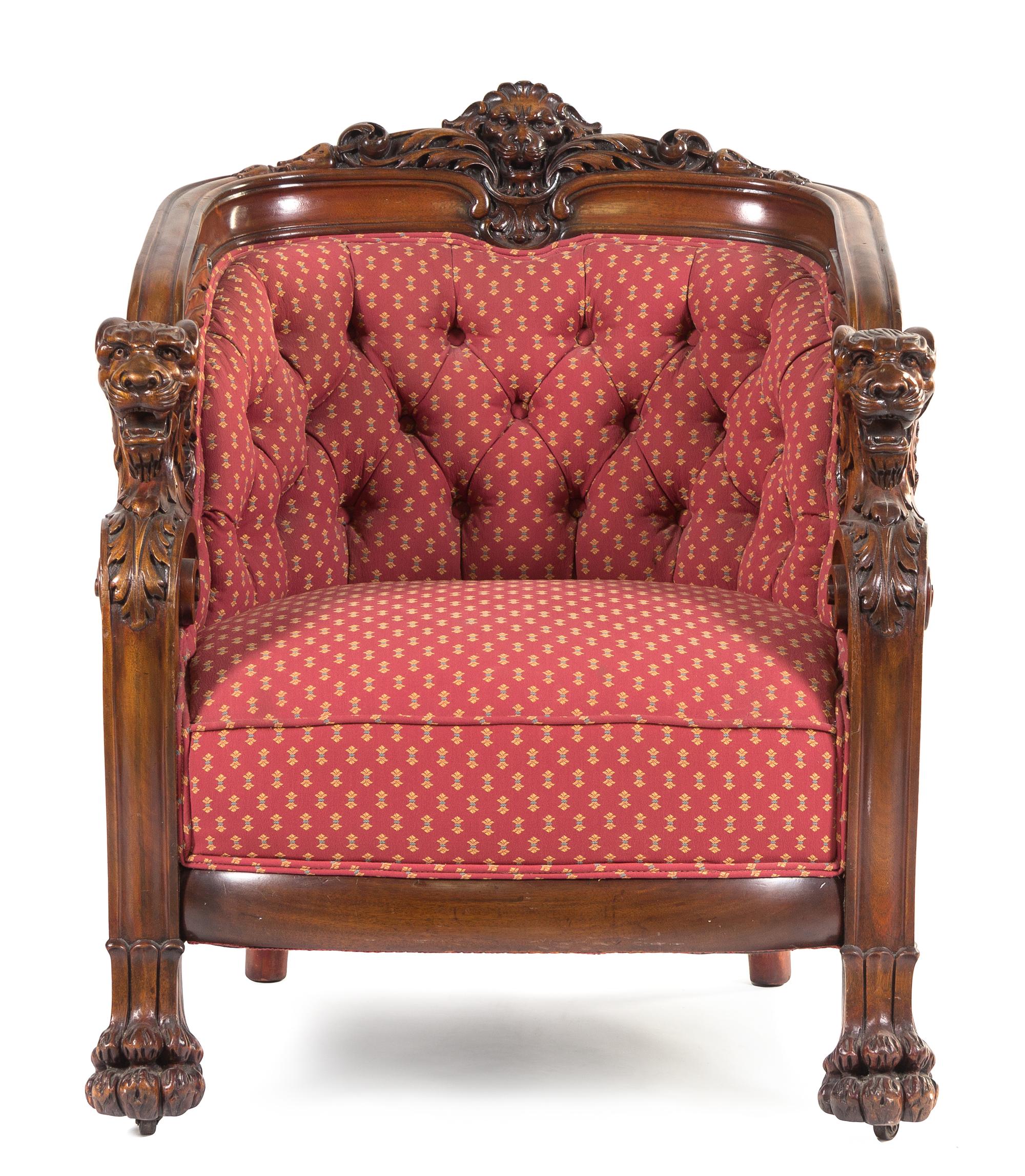 A William IV Carved Mahogany Armchair Height 39 x width 32 x depth 33 inches. — IN THE MANNER OF GEORGE SMITH, CIRCA 1830