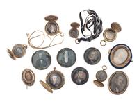 [EARLY PHOTOGRAPHY]. 7 daguerreian jewelry pieces with images, with 6 additional daguerreotypes.