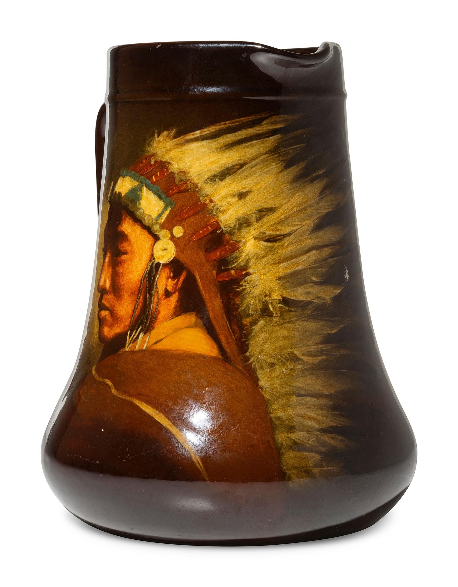 A Rookwood Pottery Standard Glaze Native American Portrait Pitcher