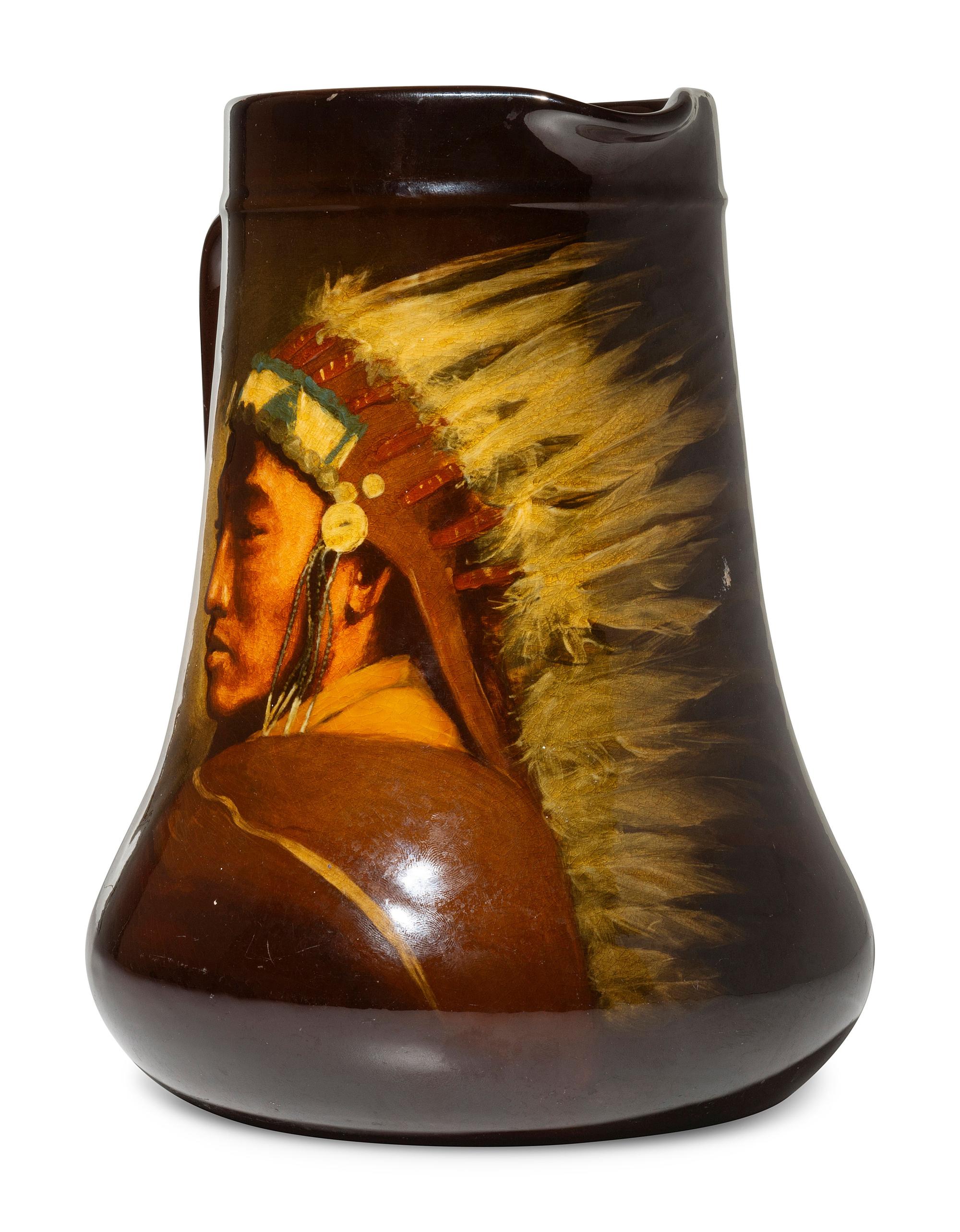 A Rookwood Pottery Standard Glaze Native American Portrait Pitcher