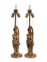 A Pair of Patinated Art Deco Lamps in the Manner of Paul Herzel