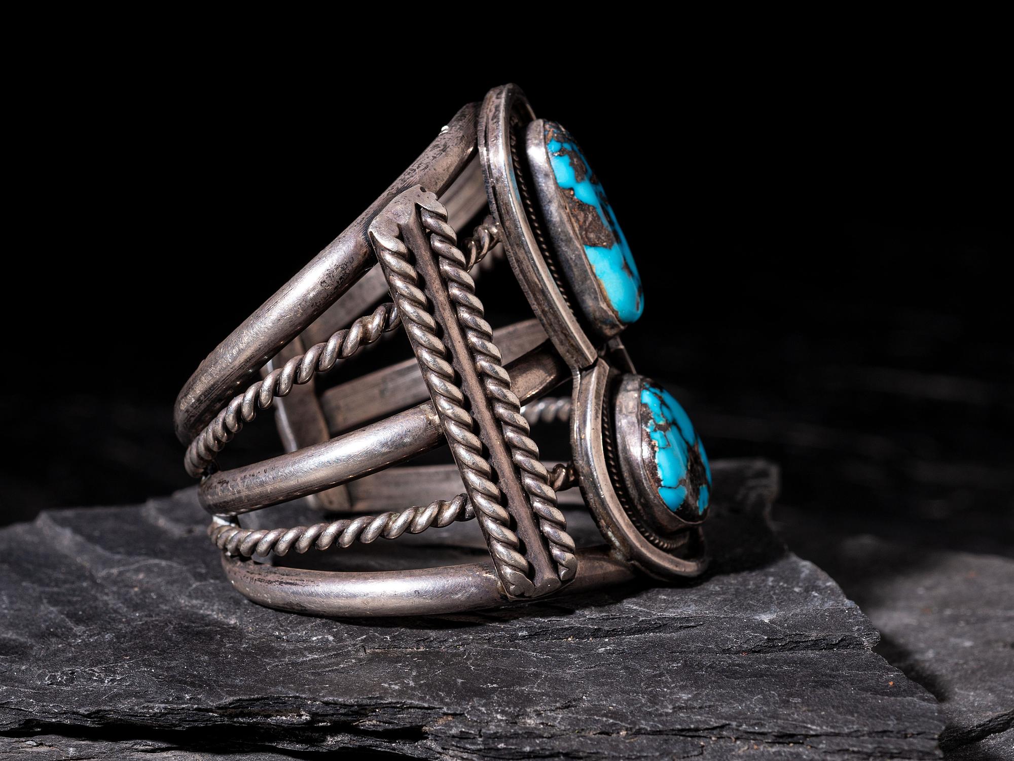 Navajo Silver and Bisbee Turquoise Cuff Bracelet