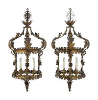 A Pair of Gilt Tôle, Glass and Giltwood Hall Lanterns from the Embassy of Italy, Washington, D.C.